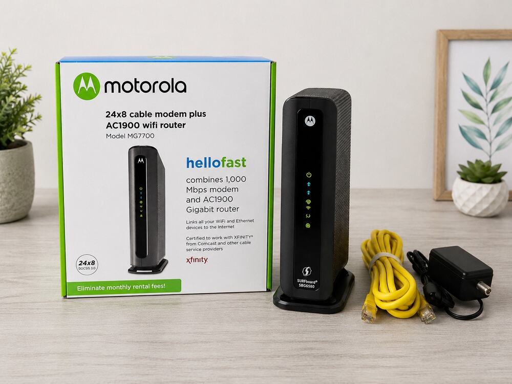 Motorola MG7700 DOCSIS 3.0 Cable Modem + AC1900 Dual-Band WiFi Router Combo